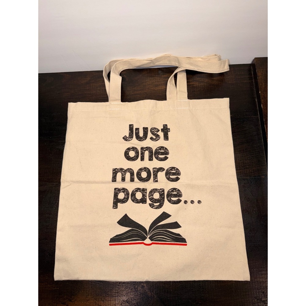 Scholastic‎ Just One More Page Book Lover Canvas Tote Bag Cream Cotton 15x16